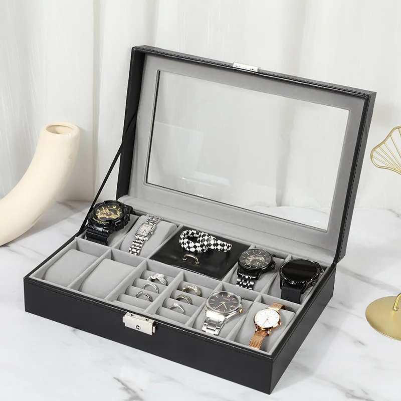 WellZone PU Leather Multi-Functional Daily Storage Box For Watch Box Case Ring Jewelry Storage Box With Lock