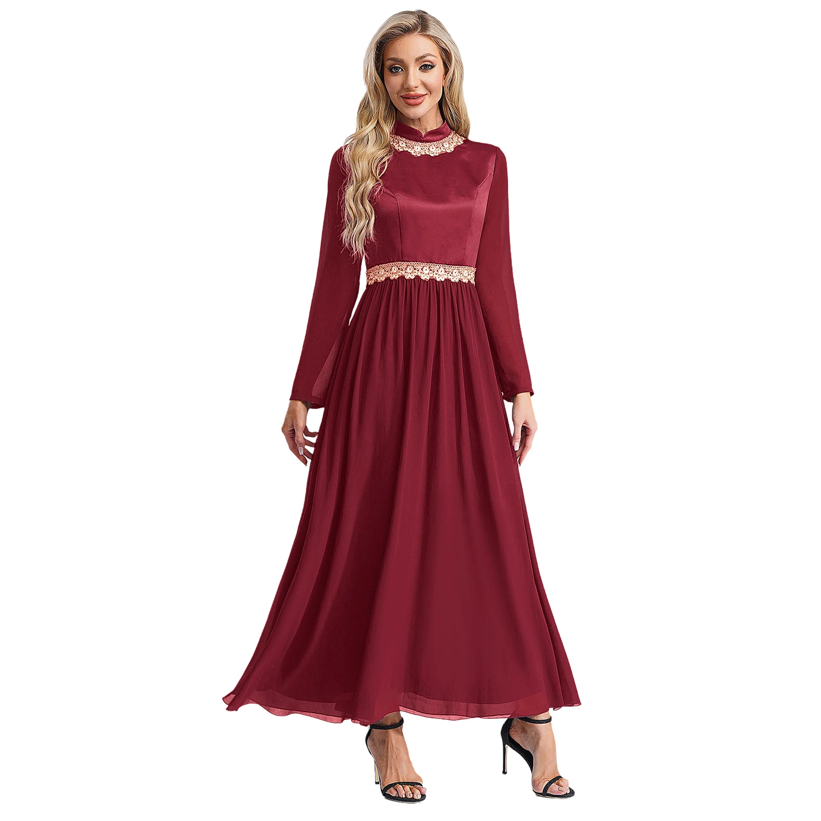 Abiti da donna in chiffon Abito maroccanico Eid intrecciato metallizzato per occasioni speciali Abito da celebrazione per feste serali