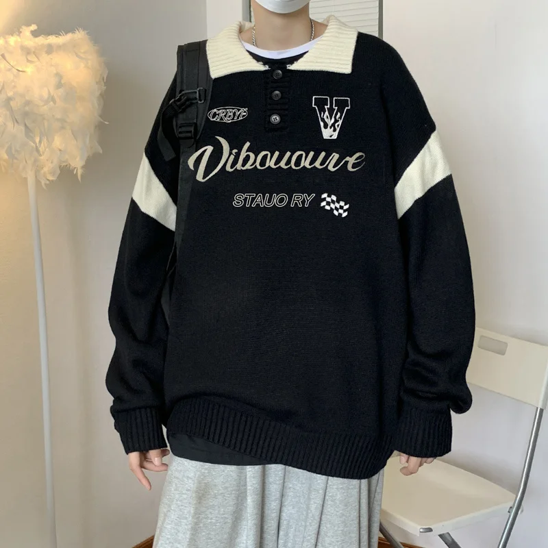 

Slouchy polo neck sweater for women's autumn new loose oversize casual versatile couple top winter clothes men sweaters pullover