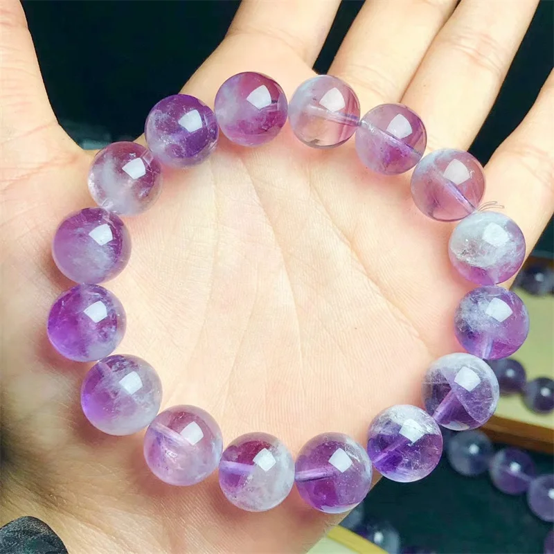 Natural Purple Rabbit Hair Quartz Bracelet  Women Healing Gemstone Crystal Strand Bangles Lovers Jewelry Gift 1PCS 13/14MM