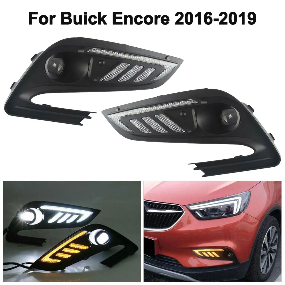 For Buick Encore 2016-2019 LED Daytime Running Lights Fog Lamp DRL w/Turn Signal