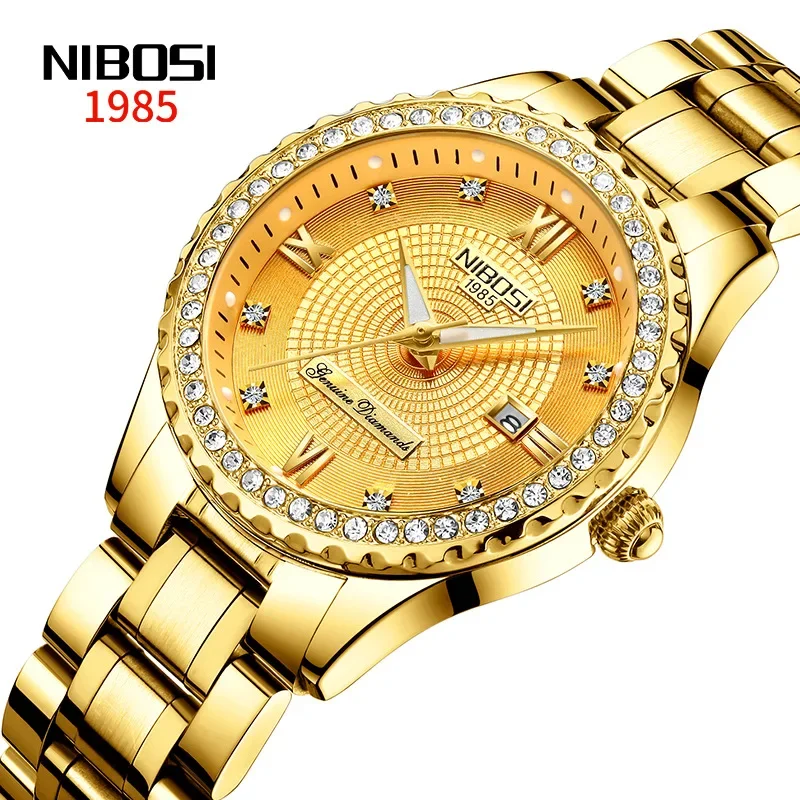 

NIBOSI Brand Luxury Gold Quartz Watch for Women Stainless Steel Waterproof Date Fashion Diamond Womens Watches Relogio Feminino