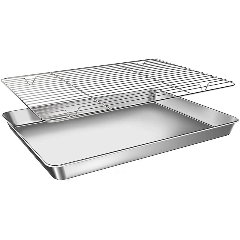 

Baking Tray With Rack Set,Stainless Steel Bakeware And Cooling Rack,Can Be Used For Bread/Biscuits/Meat Cooking