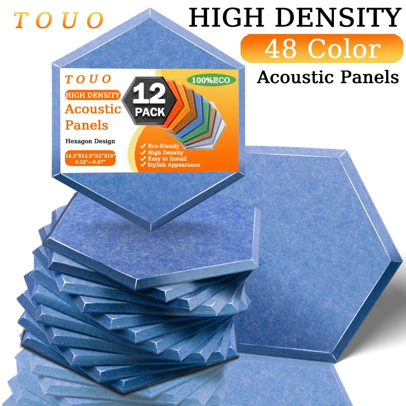 

TOUO Acoustic Panels Noise Absorbing 12 Pcs Recording Studio Acoustic Treatment Door Sound Proof Flame Resistant Bedroom Deco