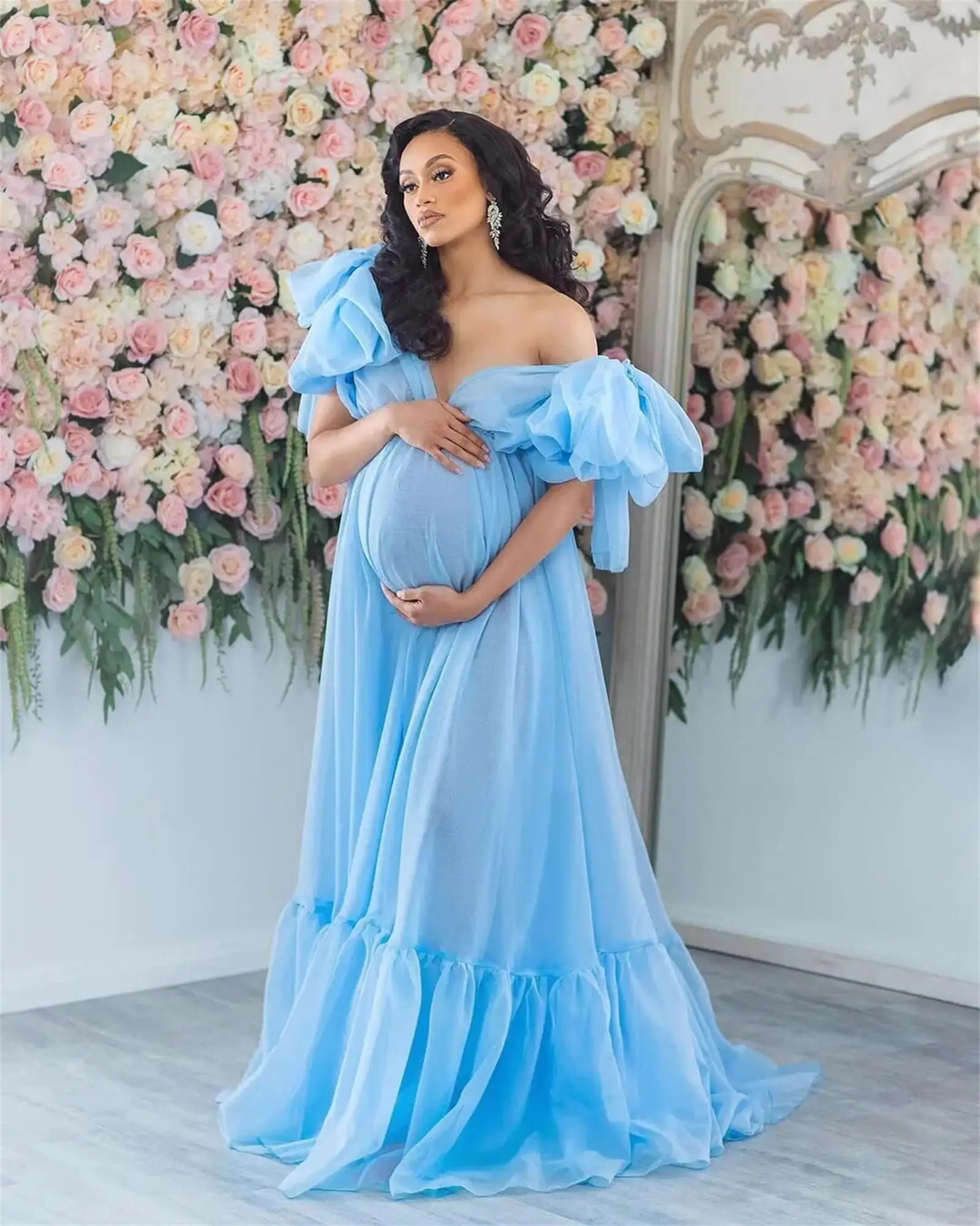 

Maternity Dresses for Photography V Neck Photoshoot for Baby Shower Pregnancy Gown