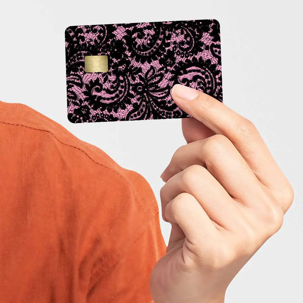 Pink Lace Pattern Bank Credit Cards Bus Pass Stickers Cool Decoration Waterproof 4PCS Card
