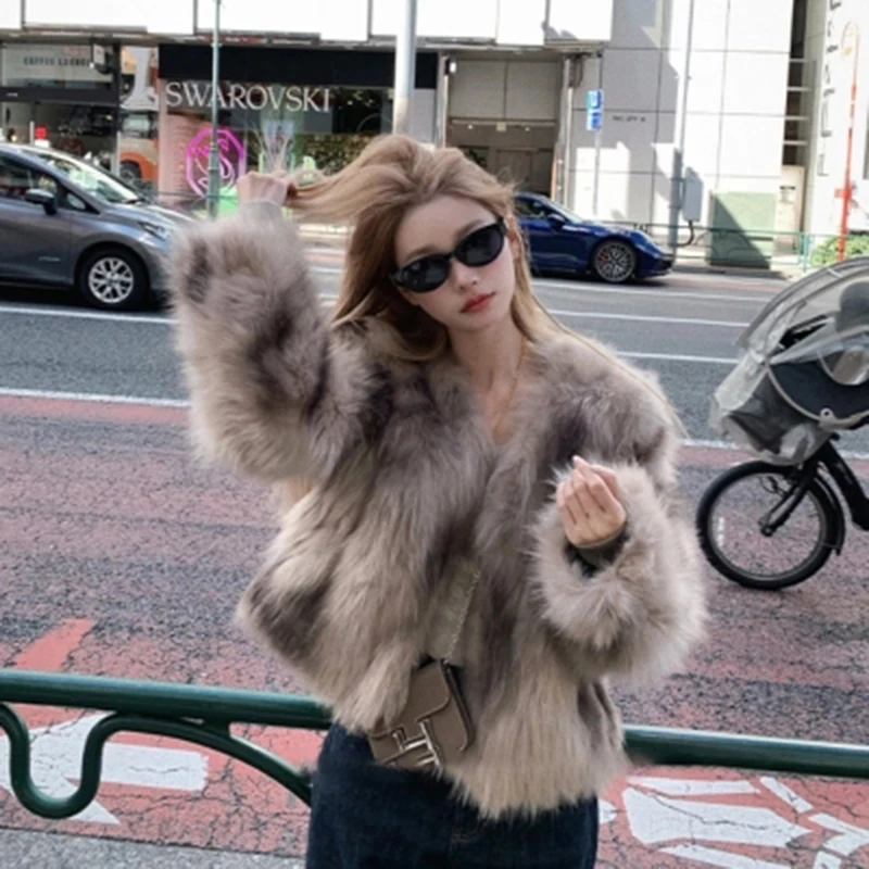 الكورية فو الثعلب الفراء سترة المرأة التدرج رقيق معطف الشتاء الدافئ موضة أنيقة الشارع عادية كسول اقتصاص أبلى