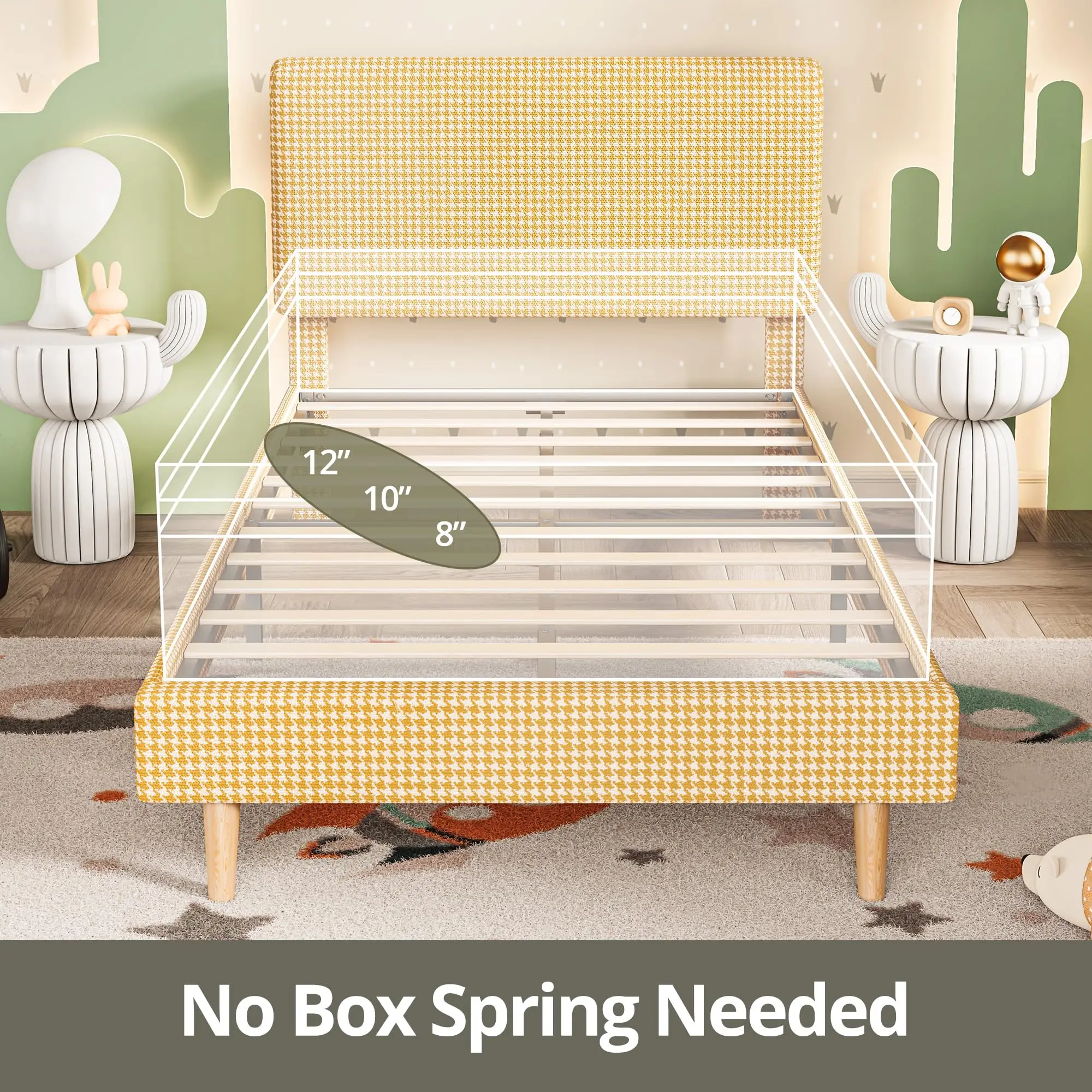 LIKIMIO Twin/Full/Queen Size Bed Frame with Headboard, Fully Cotton Upholstered Foundation, Wooden Slats Support