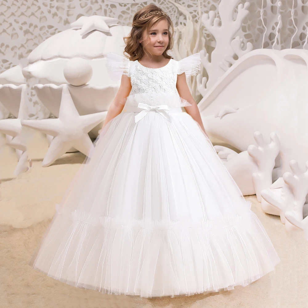 Elegant Flower Girls Bridesmaid Dress Teen Girl White First Communion Evening Dresses Children Birthday Wedding Party Vestidos