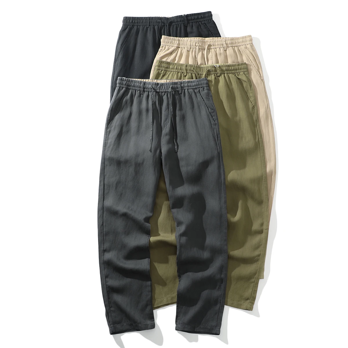 

Linen Pants 70% Flax Casual Loose Comfortable Breathable Elastic Waist Straight Leg Long Pants Summer Men's Faion Ur...