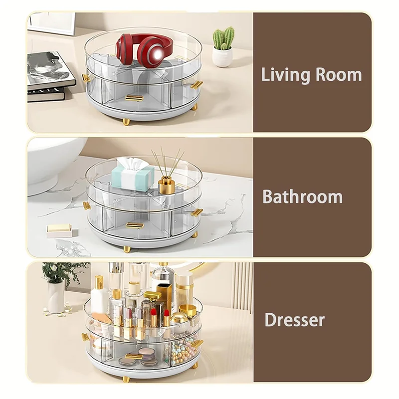 

ABJO-Double Storage Box Condiment Rack Countertop,Bathroom Organizers And Storage,Rotates 360 Degrees With 5 Divider