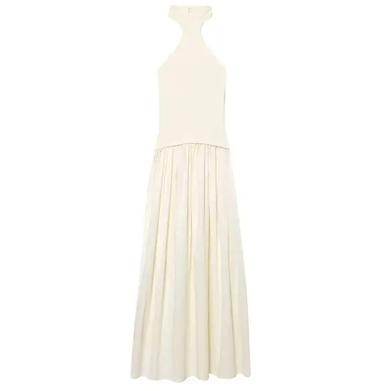 

Women's Dress 2025 Summer Hanging Neck Collar Patchwork Fashion Sleeveless Slim Fit Party Mini Dresses Vestidos