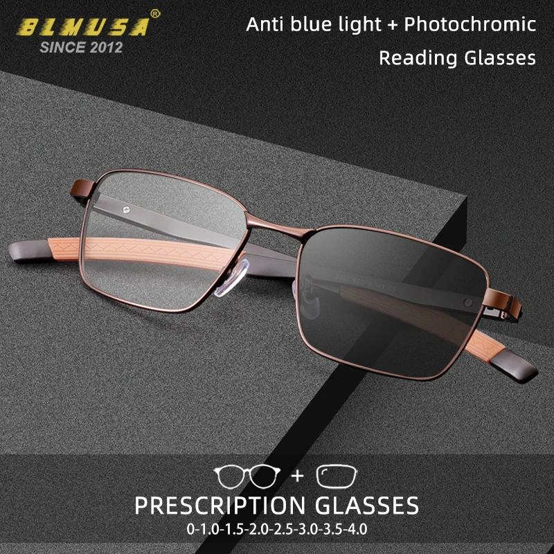 

BLMUSA Men Business Computer Office Reading Glasses Anti Blue Light Photochromic Square Eyewear Myopia Hyperopia Custom Glasses