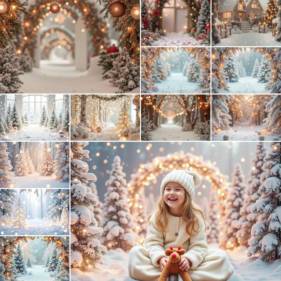 

MOON.QG Arch Pine Christmas Background Bokeh Glitter Xmas Trees Photography Backdrop Portrait Wallpaper Decoration Photo Studio