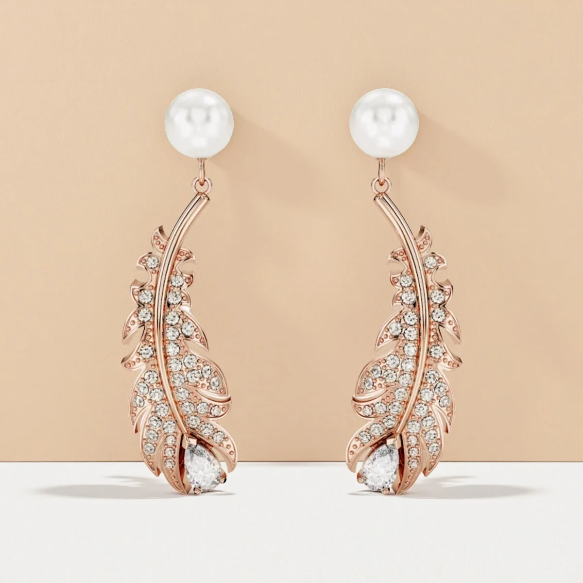 

Light Luxury Feather Earrings s925 Simple Light Luxury Style Pearl Top Decoration Crystal Wings Advanced Sense Trendy Fashion