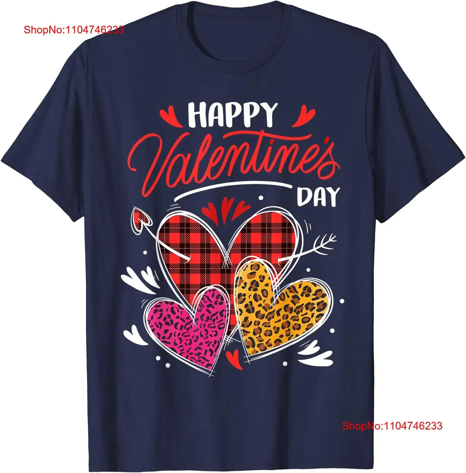 

Happy Valentine's Day Three Leopard And Plaid Hearts T Shirt vintage Washed Top For Everyday Wear Slightly Versatile Casual