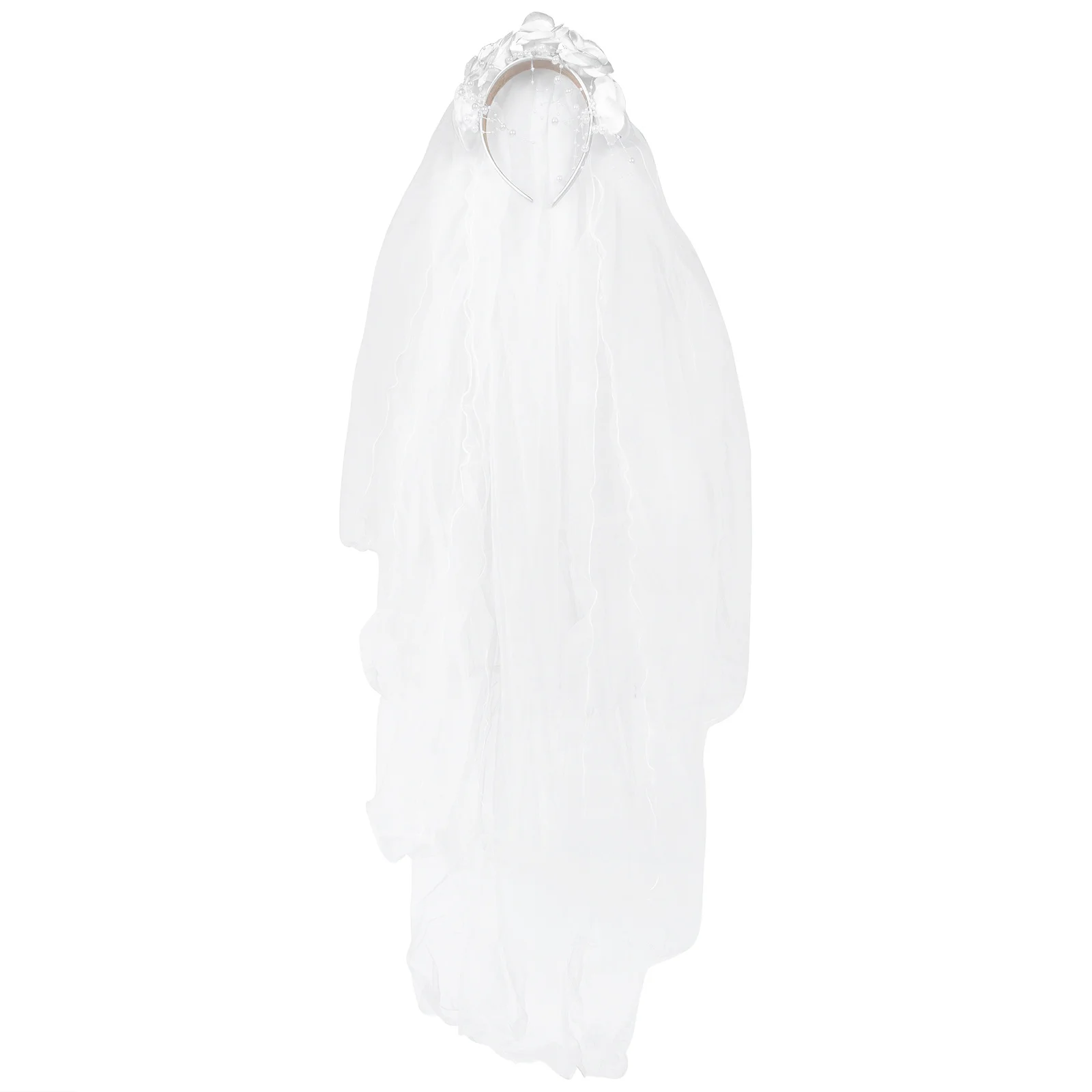 

1Pcs Kids White Floral Crown Wedding Veil Lace Veil Hair Accessory for Party Communion Photo Prop Photo Prop Wedding Supplies