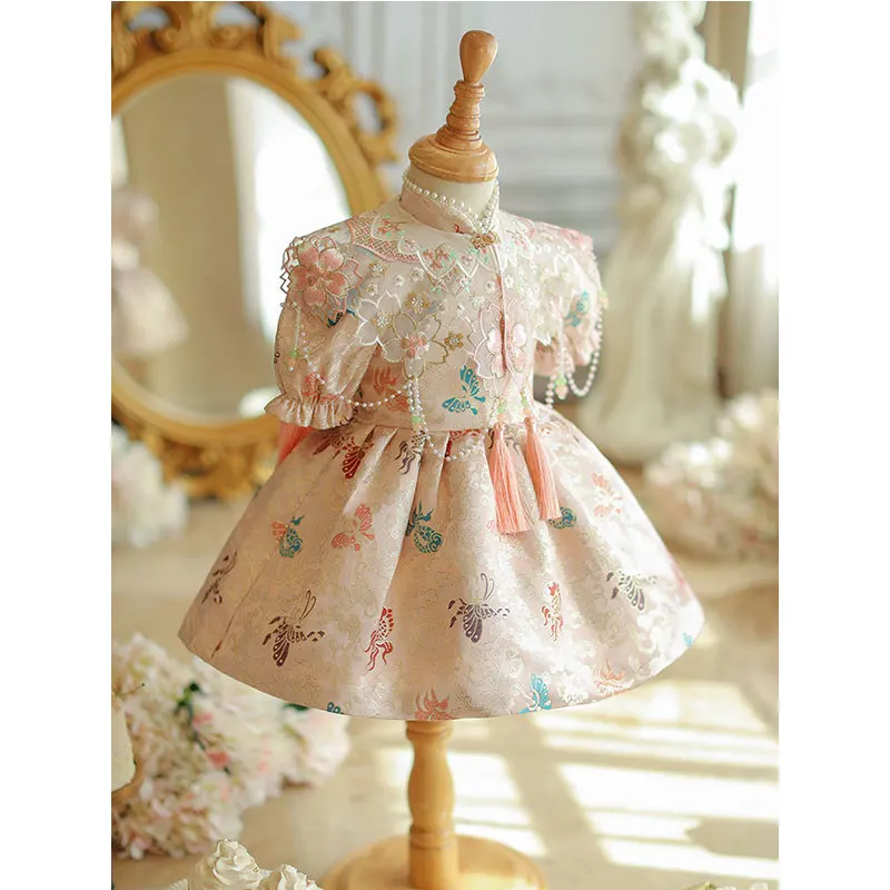 One-year-old Girl Baby Dress2025Spring New Style Hundred Days Banquet Toddler Tang Suit Princess Dress First Birthday Crown Clot