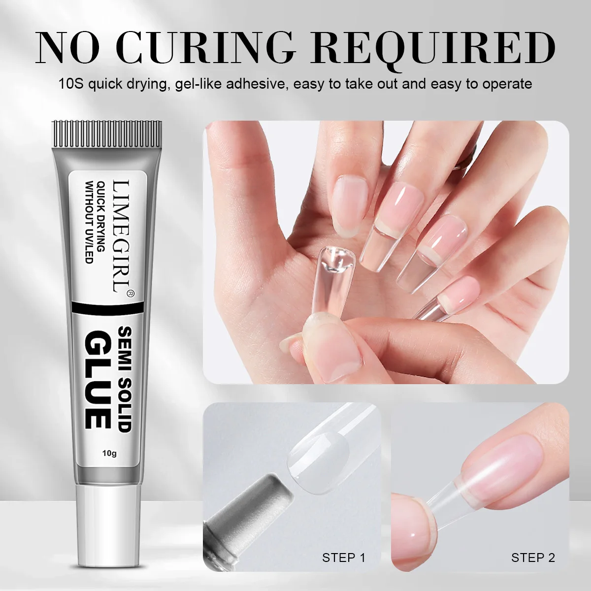 LIMEGIRL 10ML ensemble de colle semi-solide et dissolvant de colle pour ongles pour presser sur les pointes des ongles et presser sur le dissolvant d'ongles facile à enlever débroussailleuse