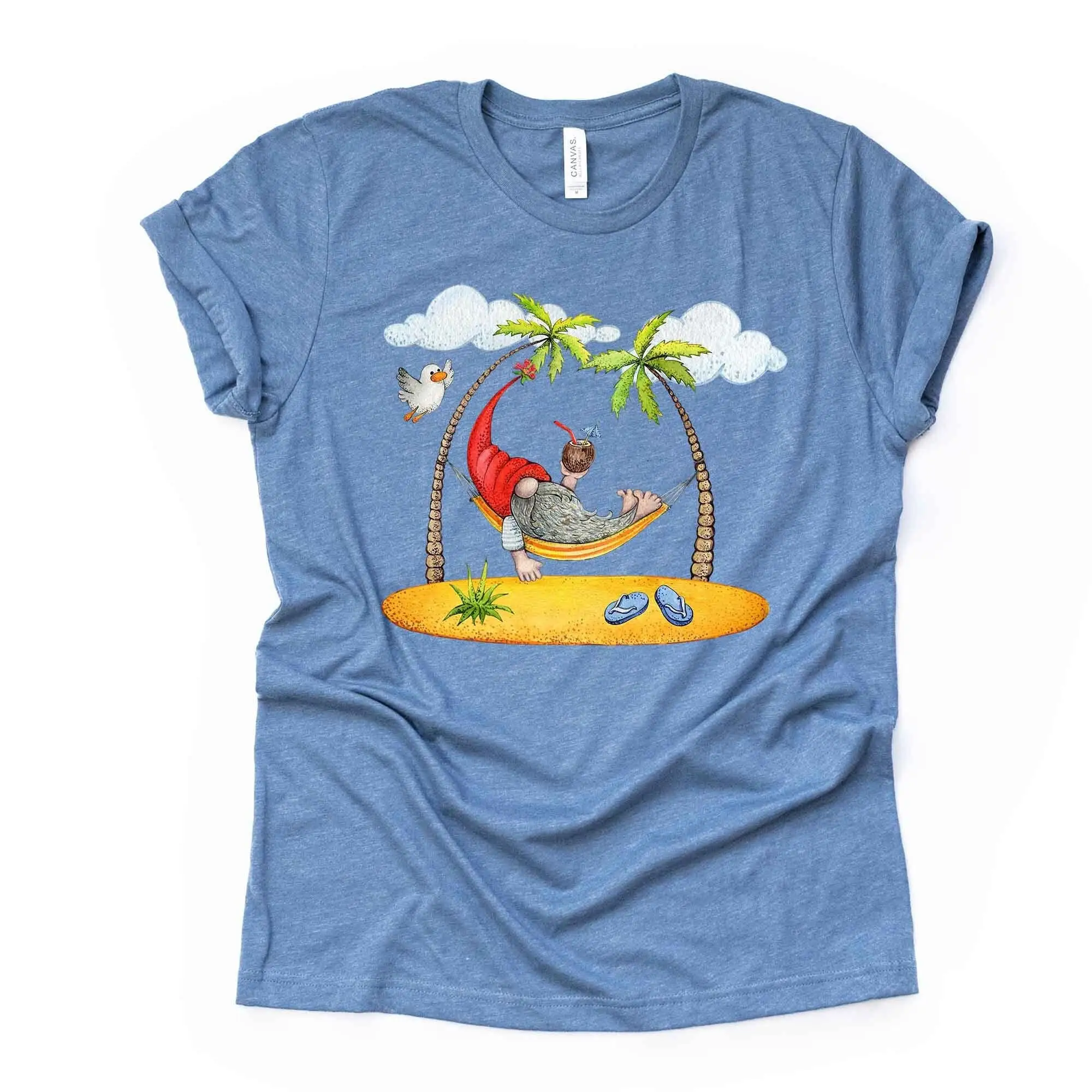 Summer Gnome On Hammock At The Beach Design Premium Unisex Shirt 3 Color Choices 2X 3X 4X Plus Sizes Available