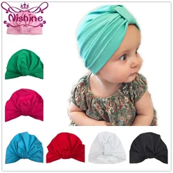 Gorro de algodón para bebé, turbante para recién nacido, gorro con nudo superior, accesorios para fotos, regalo de ducha para niños, 1 piezas