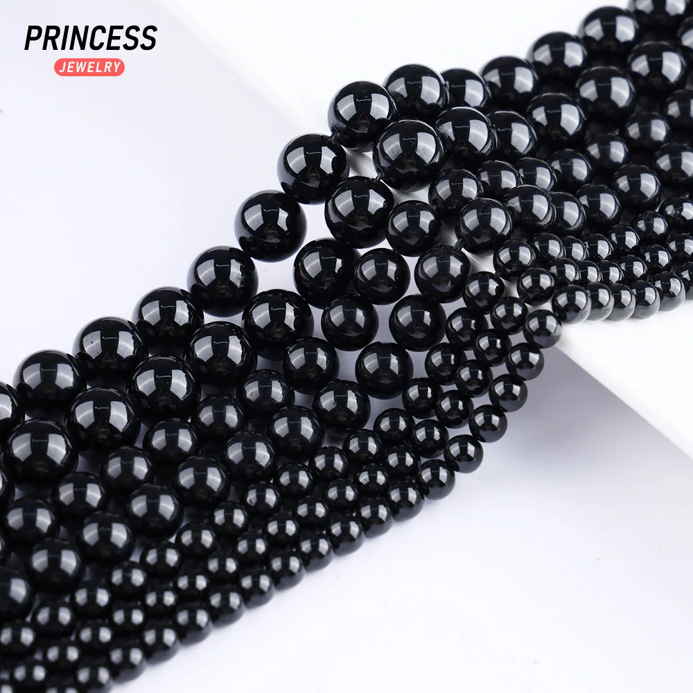 A++ Natural Black Tourmaline 4 6 8 10mm Loose Stone Beads for Jewelry Making Bracelet Necklace Wholesale DIY Accessories