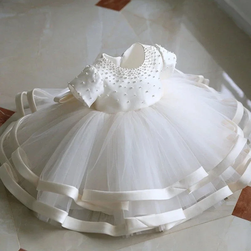 Newborn Baby Girls Dresses for Baptism Christening 1st Birthday Infant TUTU Dress Gown Beaded Tulle Toddler Girl Party Clothing