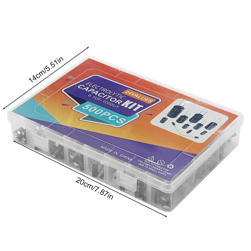 500 Uds 24 valores 16-50V 0,1-1000uF caja surtida Kit surtido de condensadores electrolíticos para TV LCD Monitor Radio estéreo juego