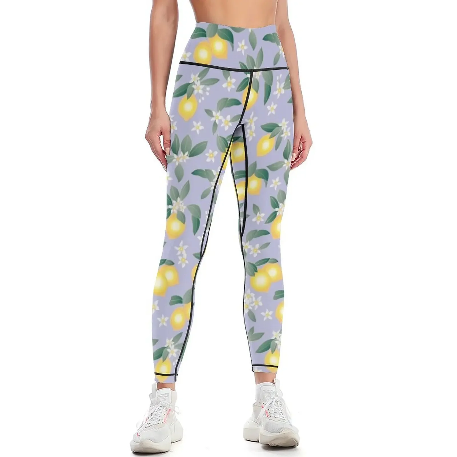 

Lemons on Lilac Leggings Fitness clothing gym clothing Women's gym Womens Leggings