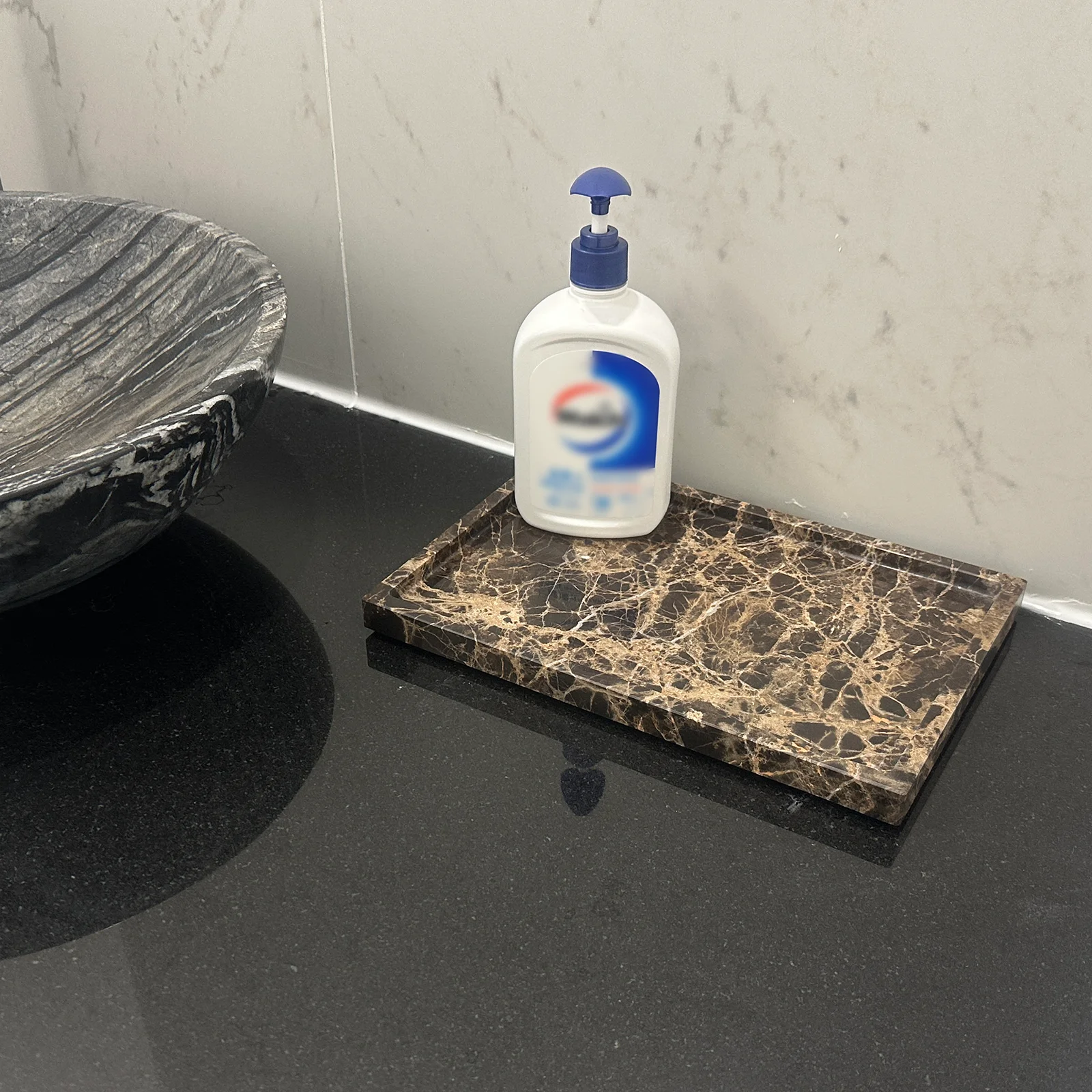 Real Natural Marble Tray Genuine Brown Marble Stone Storage Tray for Dresser/Vanity/Bathroom (Coffee Net, 12\
