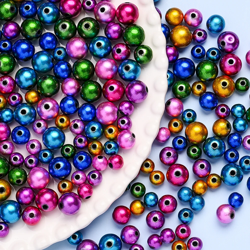 50-200 Stück 8/10/12MM Bunte Acrylperlen, Runde, Mattierte Dunkelfarbige Lose Abstandsperlen für DIY-Schmuckherstellung und Bastelarbeiten – Detail 2
