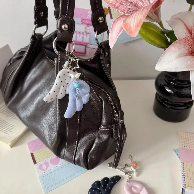 Y2K Sterne Flügel Schlüsselanhänger Anhänger Niedliche Taschenhänger Schwarz-Weiß Engel Dekoration Accessoires Geschenk – Detail 5