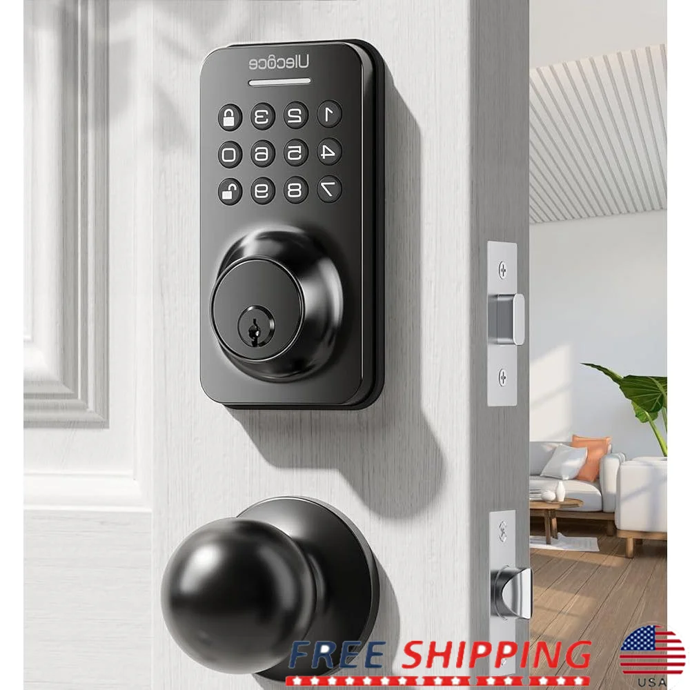 

Keyless Entry Door Lock Deadbolt with Handle Smart Keypad Auto Lock Security 100 User Codes Easy Install Home Office Airbnb
