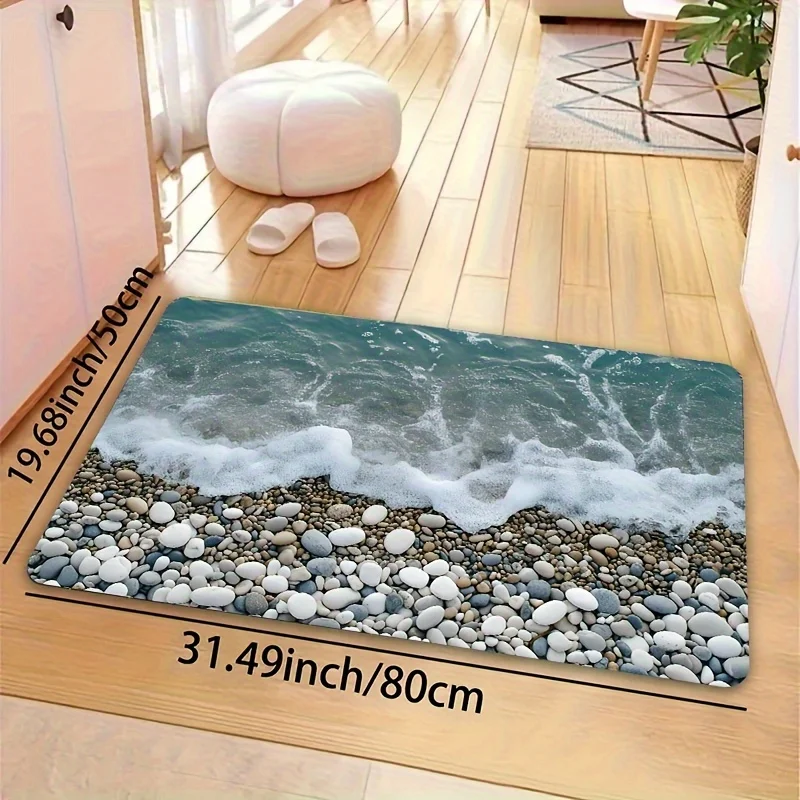 VIKAMA Simulation Beach Visual Floor Mat Entrance Wear-Resistant Carpet Fresh Ocean Style Decorative Carpet Home Decoration