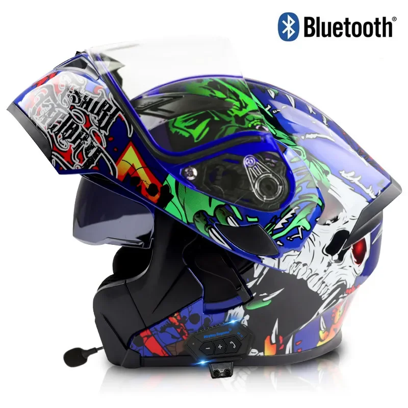 Motorcycle Bluetooth Helmet with Long Battery Life, Anti Fog and Waterproof Dual Lens Cool Sports Helmet for Men and Women