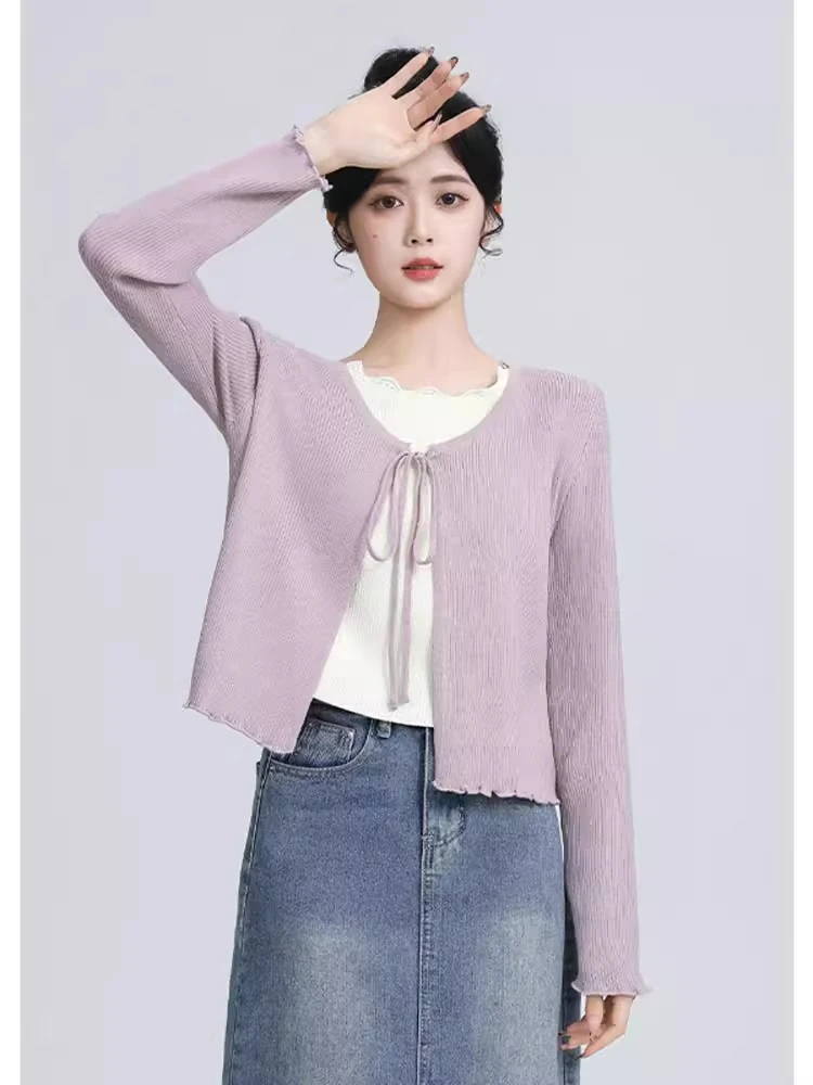 

Chic ort Knitted Long Sve Women's Top Color Blo Design Belted Sli Commute Sle Korean Loose Fit Warmth Heating