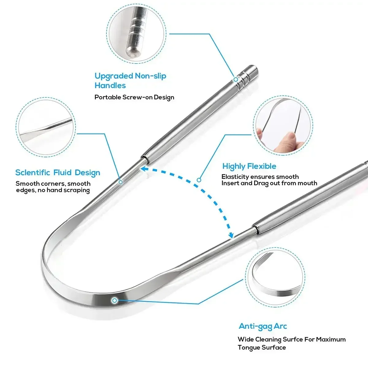 3Pcs Stainless Steel Tongue Scraper Portable Oral Cleaning Tool For Adults Kids Household Daily Mouth Care Accessory