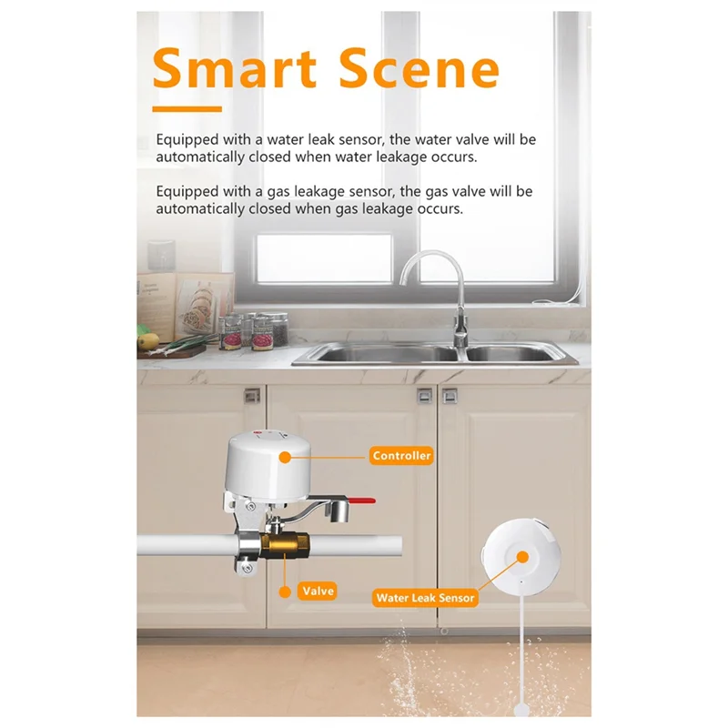 Tuya Smart Wifi Smart Valve Manipulator Gas Adjustable Water Valve Leak Controller Supports Alexa EU-Plug