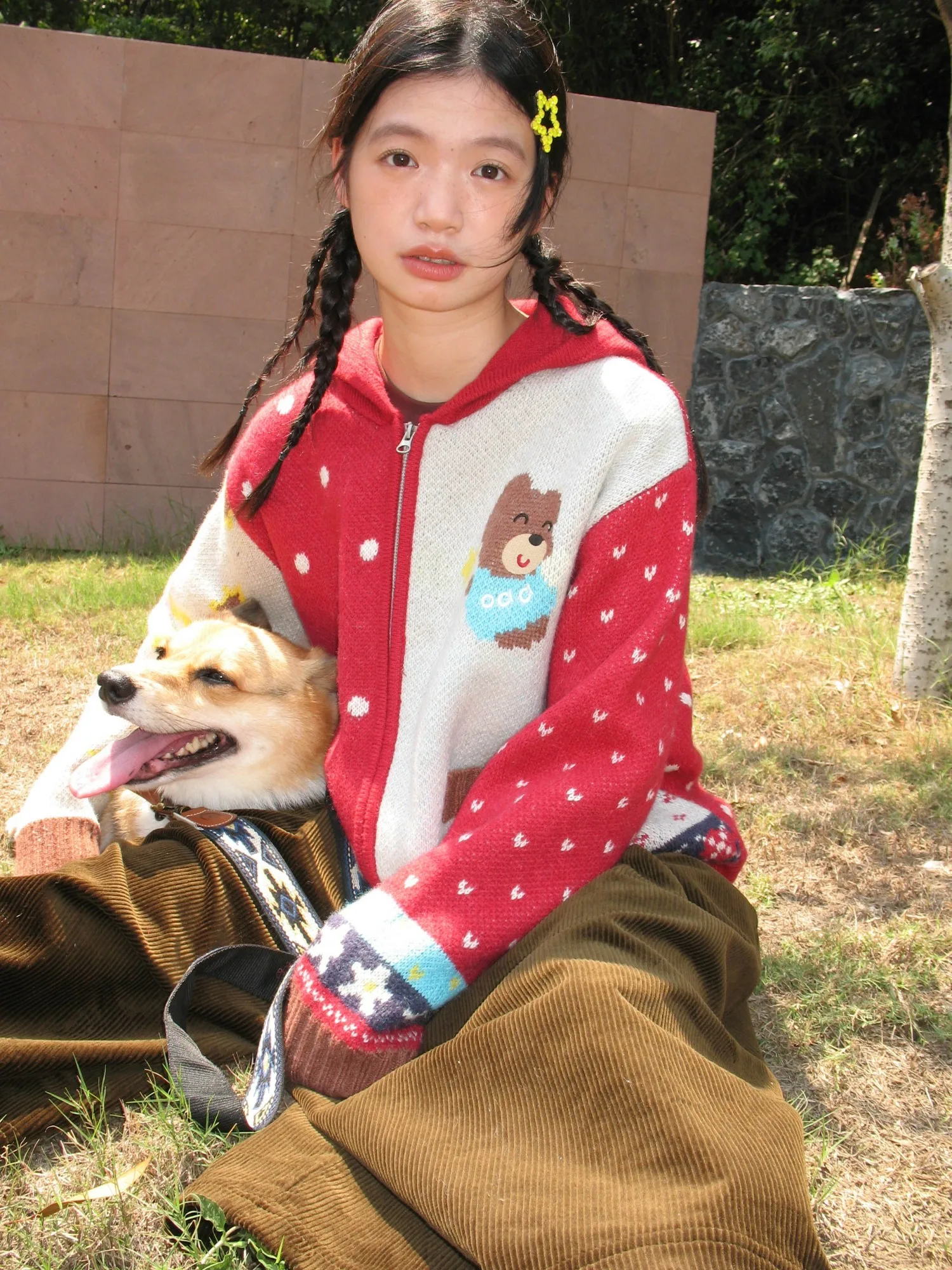 

Adorable Bear Embroidery Hooded Open Cardigan Sweater Women's Loose Casual Winter Top Odd er Cute Sle ort Coat