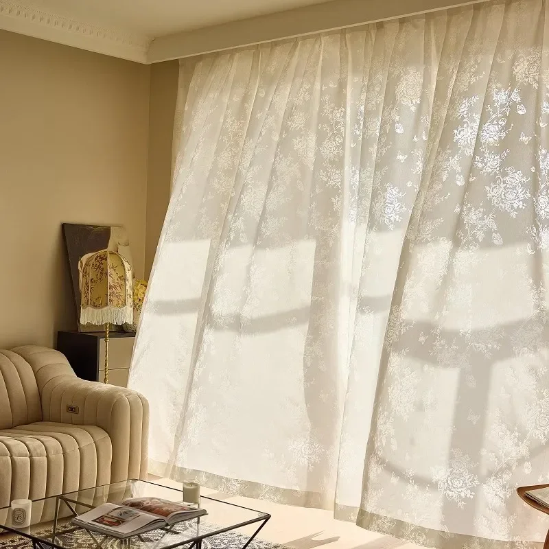 NH4241 cream color light luxury curtain yarn curtain light transparent living room window screen