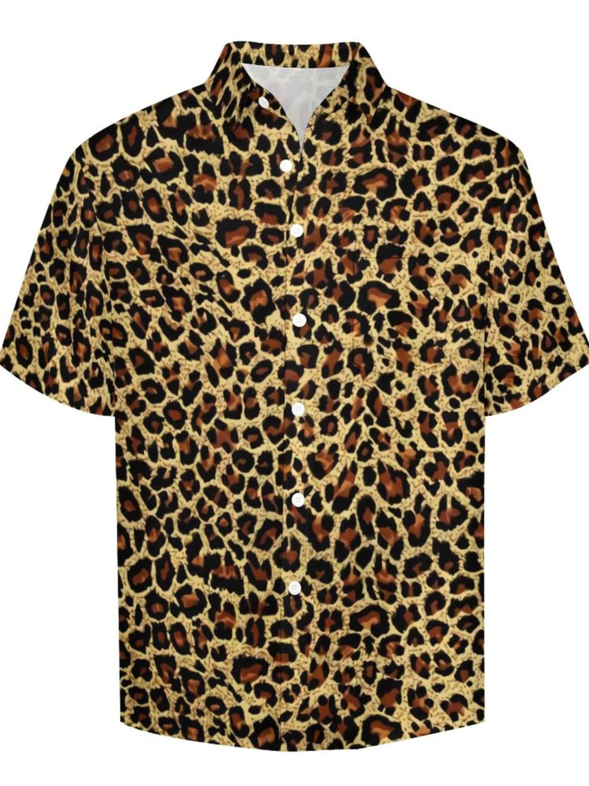 

Мужская леопардовая принт ort Sve irt Summer Faion Slim Fit Youth (3) с отложным воротником, повседневная одежда, другой материал 00%