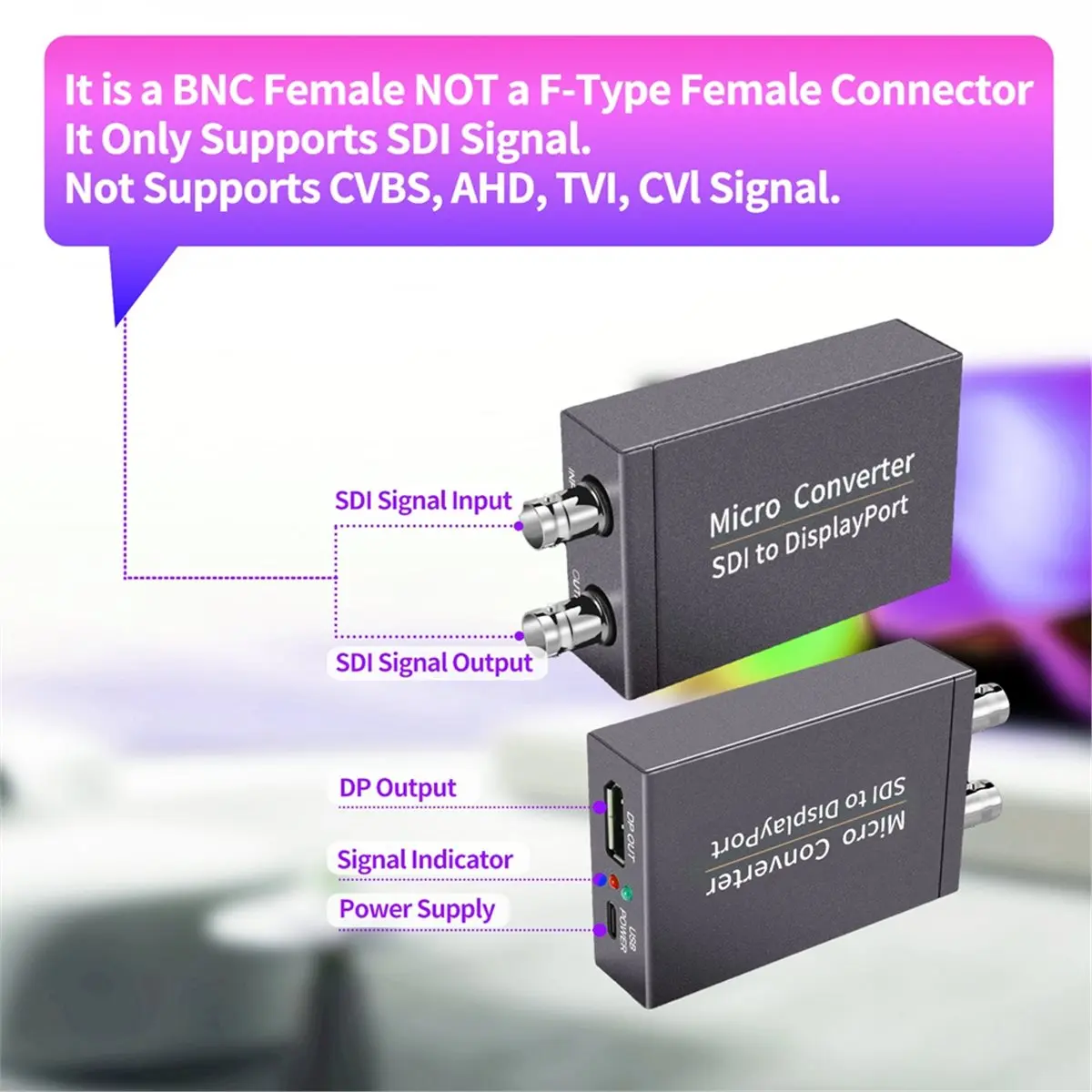 HOUSEHOLD*GOOD SDI to DisplayPort Converter Adapter 1080P HD 3G SDI to DisplayPort/SDI Monitor with Power Cable