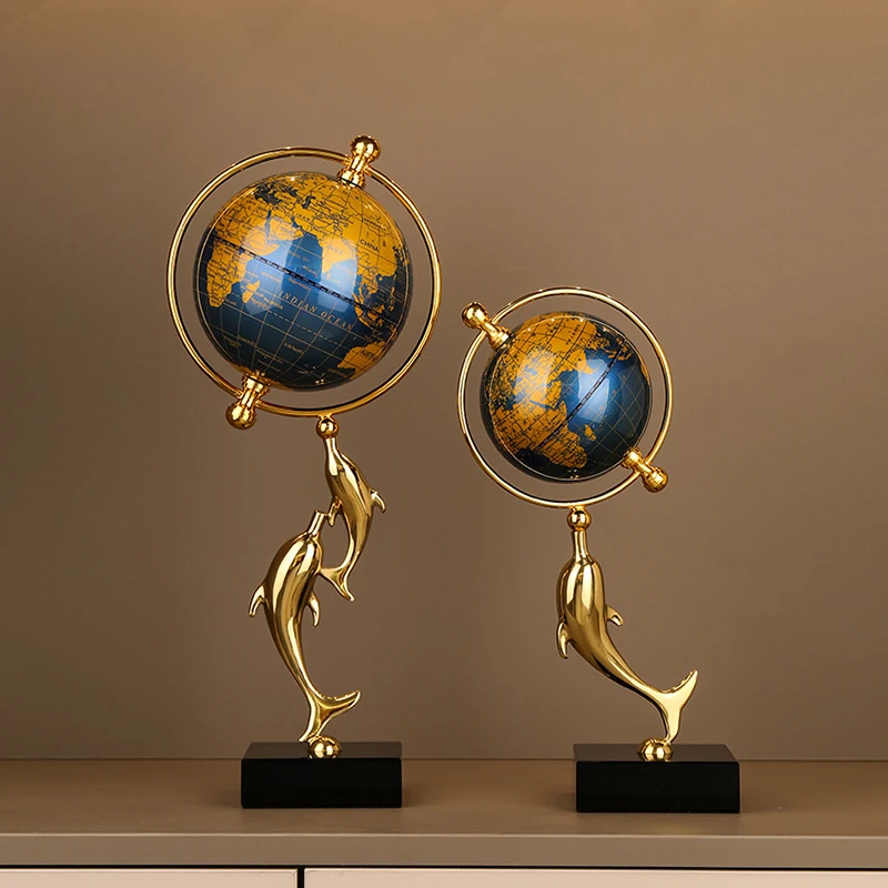 

Metal globe light luxury high-end dolphin decoration office high-end ornament living room villa craft decoration