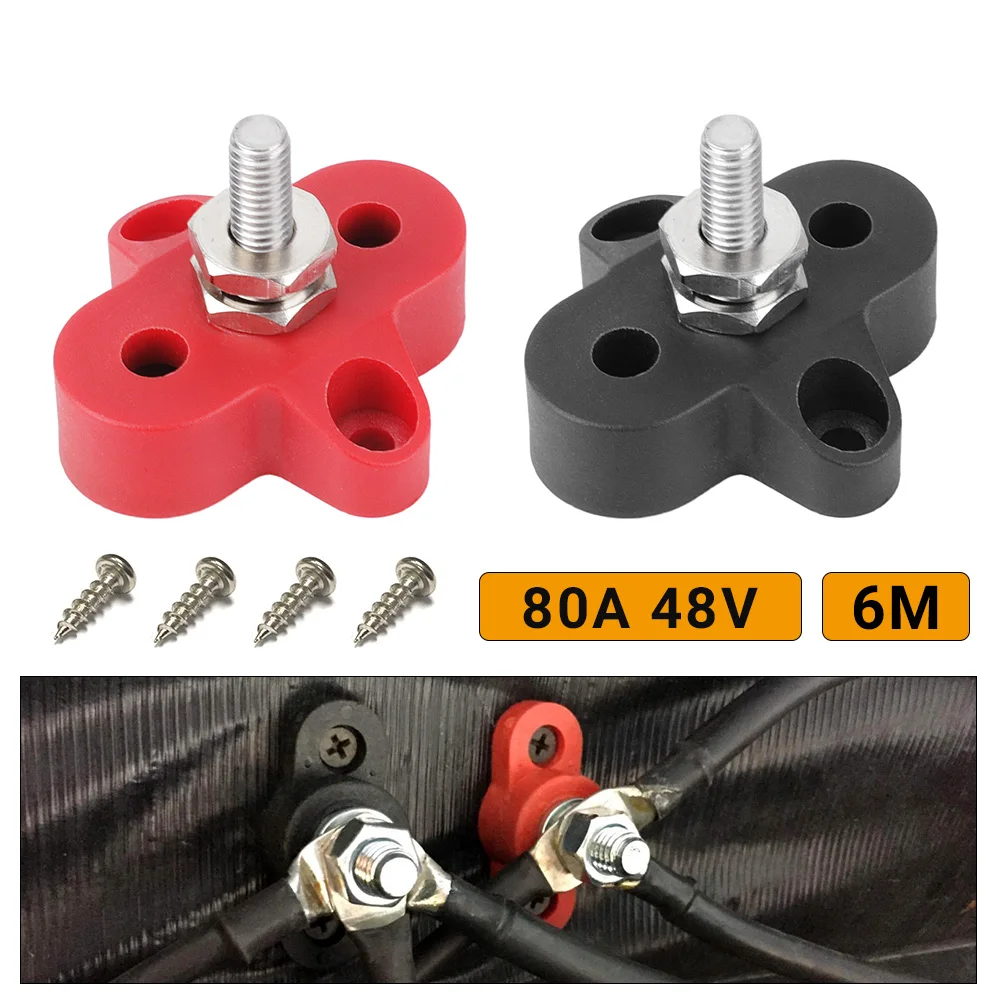 M6 Busbar  Terminal Block Stud 1/4'' DC 48V 80A Positive Negative Power Distribution Stud for Truck RV Ship Boat