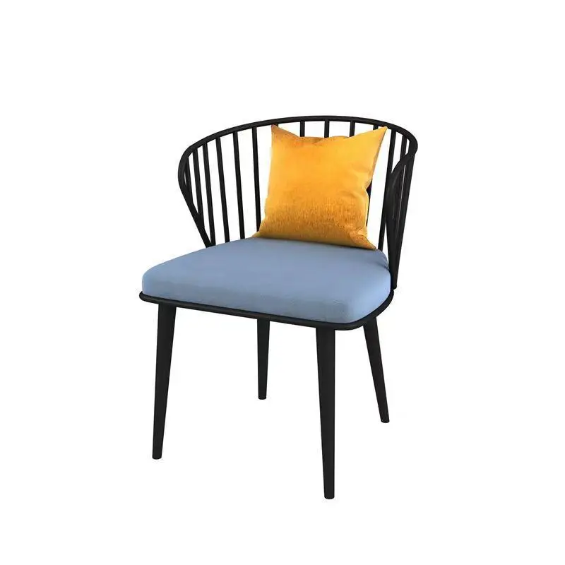 Nordic Net Red Iron Dining Chair Hotel Restaurant Leisure Back Chair Velvet Cushion Arc Hollow Back Chair