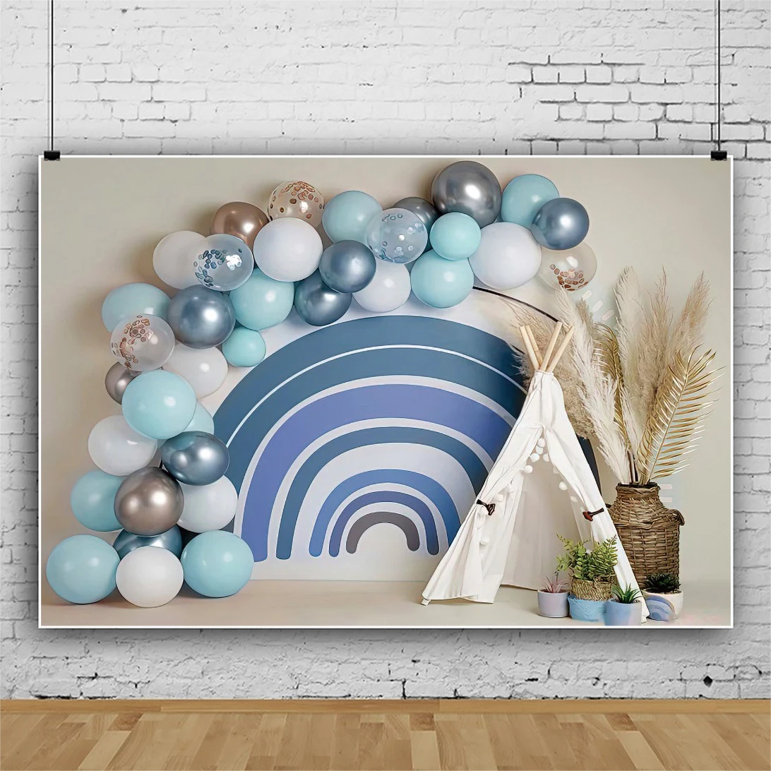 Laeacco ทารกแรกเกิด1st วันเกิดฉากหลังสำหรับ Photo เค้ก Smash Boy Blue บอลลูนเต็นท์ภายใน Props พื้นหลังการถ่ายภาพ