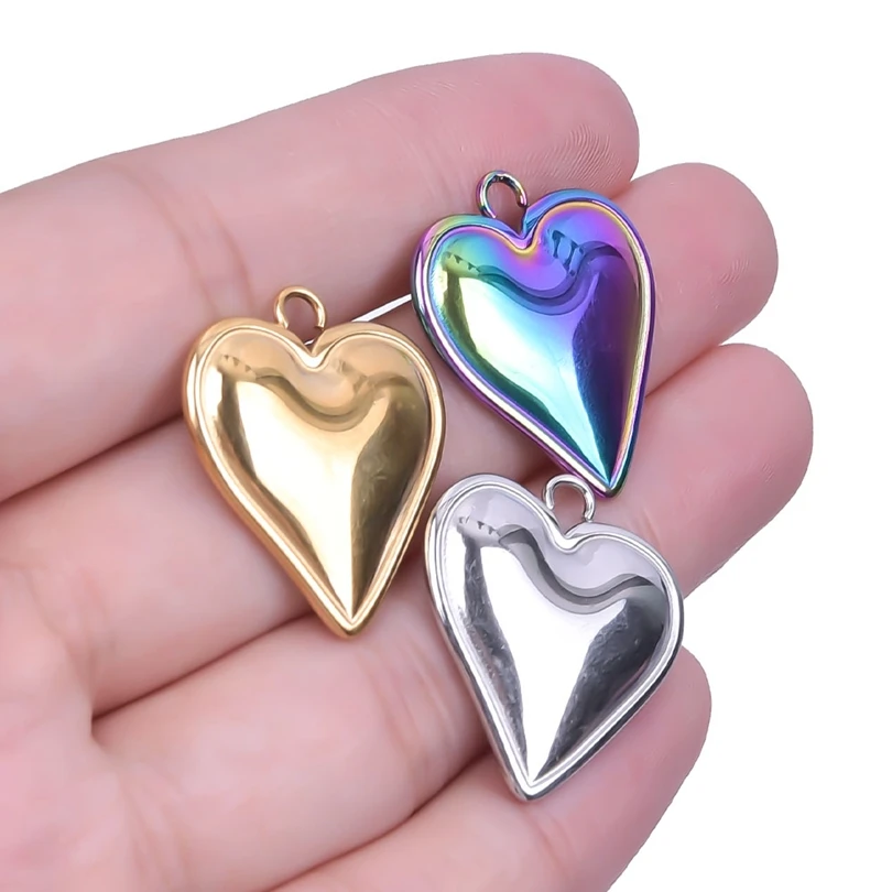 5Pcs DIY Stainless Steel 23x20mm Love Heart Rainbow Silver Gold Color Charms Pendant for Earrings Men Women