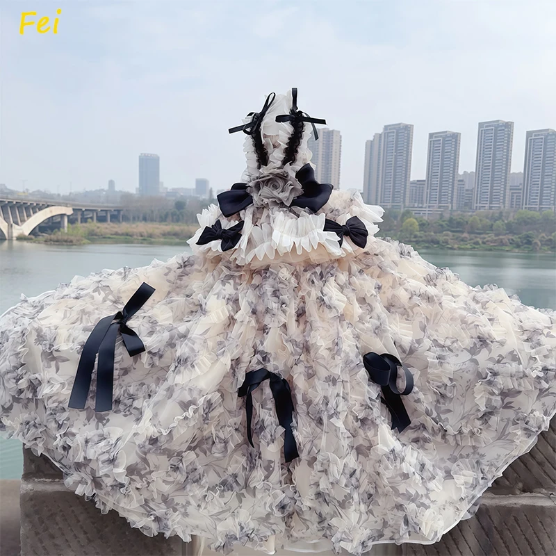 

Luxury Dog Party Dress, Hand-stitched Gray Black Lace Gown with Detachable Tail, Flower Applique Formal Wear for Chihuahua