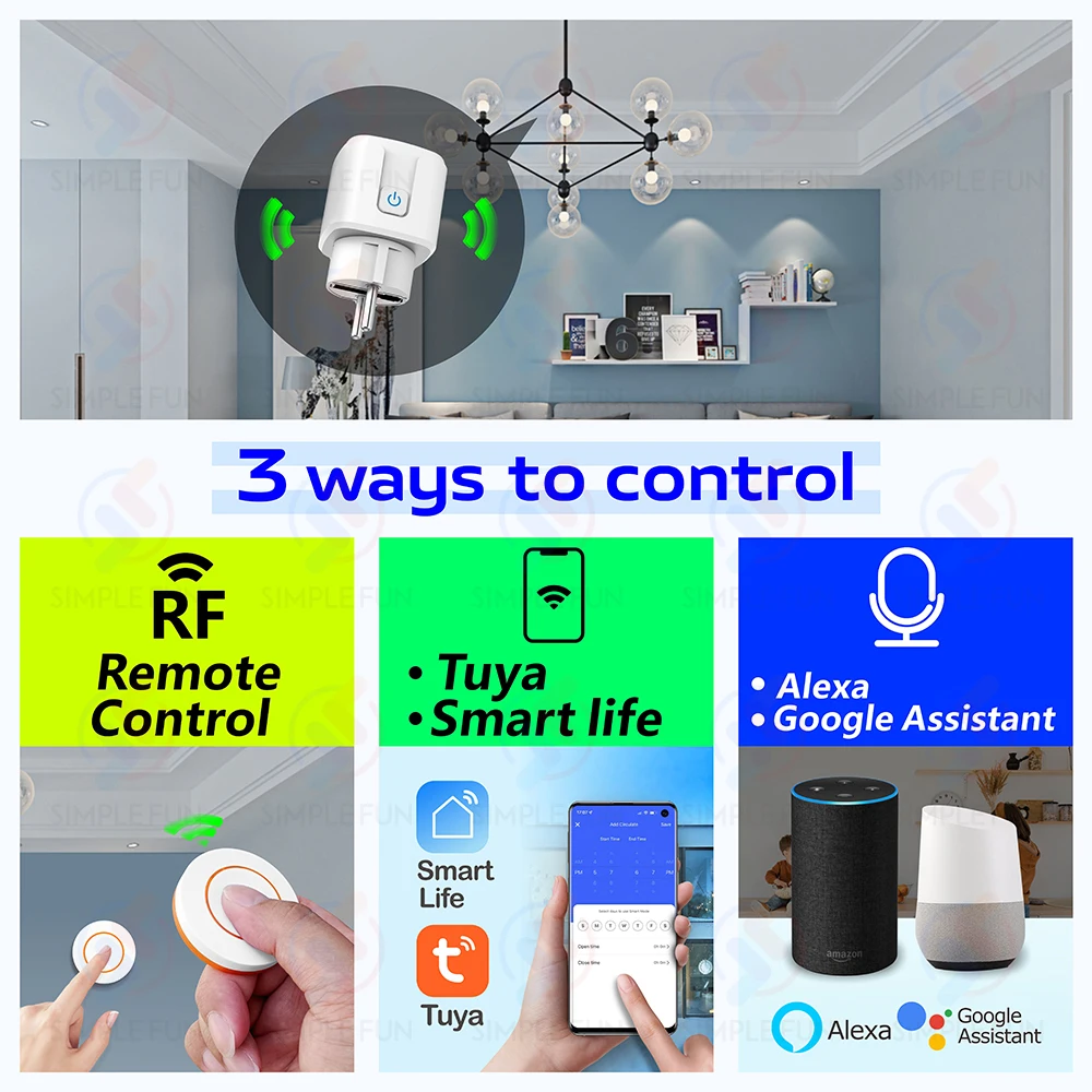 Tuya WiFi 433mhz Smart Socket 16A,EU FR Plug with Power Monitoring/Power State Memory,Smart Outlet Work with Alexa Google Home