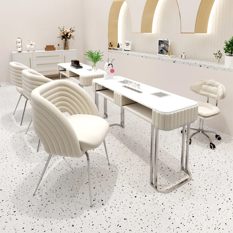 Mesa portátil para salón De manicura profesional, mueble moderno De color blanco, colector De polvo, MQ50NT